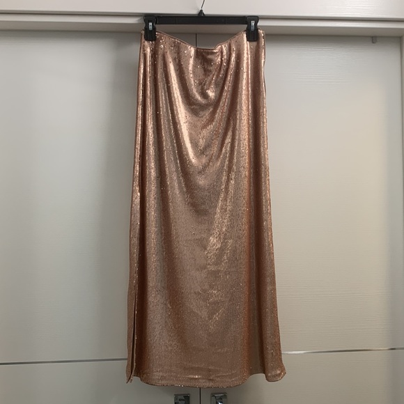 Zara NWOT Rose Pink Sequin Midi Skirt size L - Picture 7 of 17